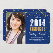 2014 GRADUATE Gold Glitzer Konfetti Königsblau Einladung (Vorne/Hinten)