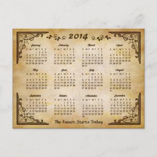 2014 Kalender - Antiquitätenrahmen und alter Papie Postkarte