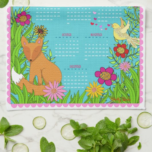 2014 Kalender-Tee-Tuch - Fox im Garten Handtuch (Gefaltet)