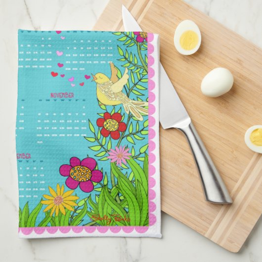 2014 Kalender-Tee-Tuch - Fox im Garten Handtuch (Viertel Falte)