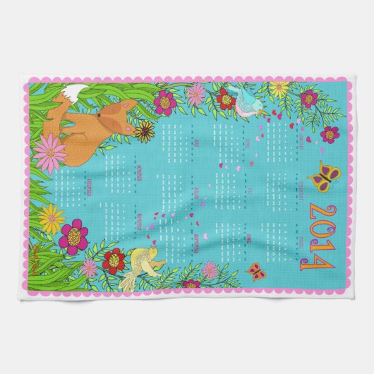 2014 Kalender-Tee-Tuch - Fox im Garten Handtuch (Horizontal)