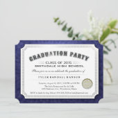 2015 Abschluss Diploma Navy Blue & White Einladung (Stehend Vorderseite)