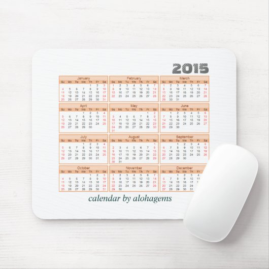 2015 Kalender-Mausunterlage einfache orange Mousepad (Mit Mouse)