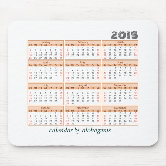 2015 Kalender-Mausunterlage einfache orange Mousepad (Vorne)