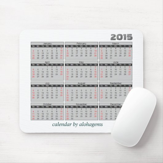2015 Kalender-Mausunterlage einfaches Grau Mousepad (Mit Mouse)