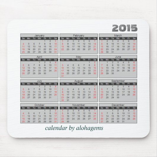 2015 Kalender-Mausunterlage einfaches Grau Mousepad (Vorne)