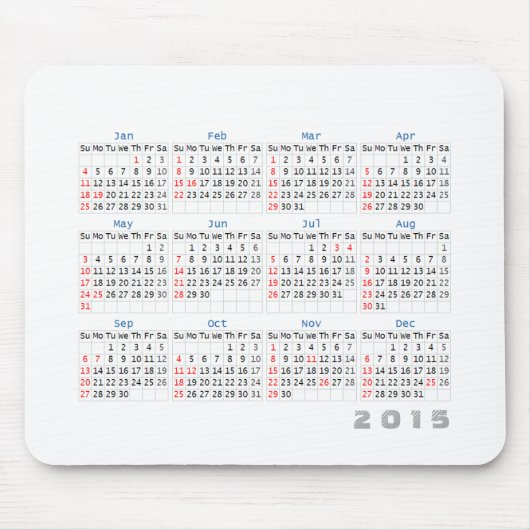 2015 Kalender-Mausunterlage einfaches Graues und Mousepad (Vorne)