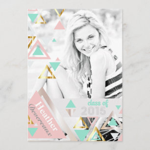 2015 Moderne Goldene Pyramiden Senior Foto Abschlu Einladung
