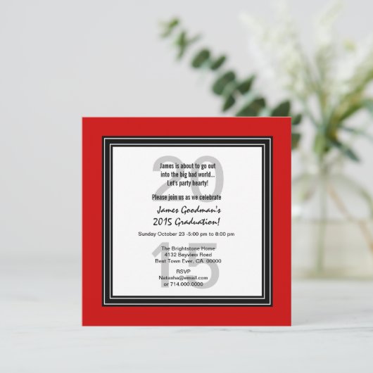 2015 oder JEDES JAHR Abschluss Red Schwarz-weiß V0 Einladung (Stehend Vorderseite)