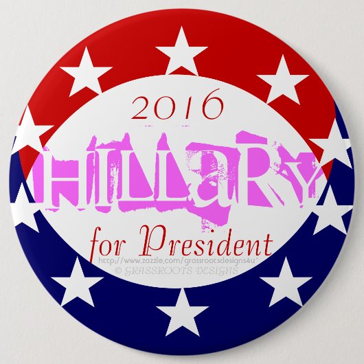 2016 6" rosa Münze deckt Hillary für Präsidenten Button (Vorderseite)