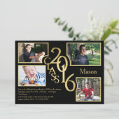 2016 Abschluss-Klasse von Quad Foto Black Einladung (Stehend Vorderseite)