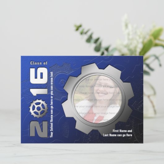 2016 blaue und silberne Gang-Abschluss-Einladung Einladung (Stehend Vorderseite)