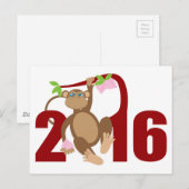 2016 Chinesischer Affe über Baum mit Langlebigkeit Postkarte (Vorne/Hinten)