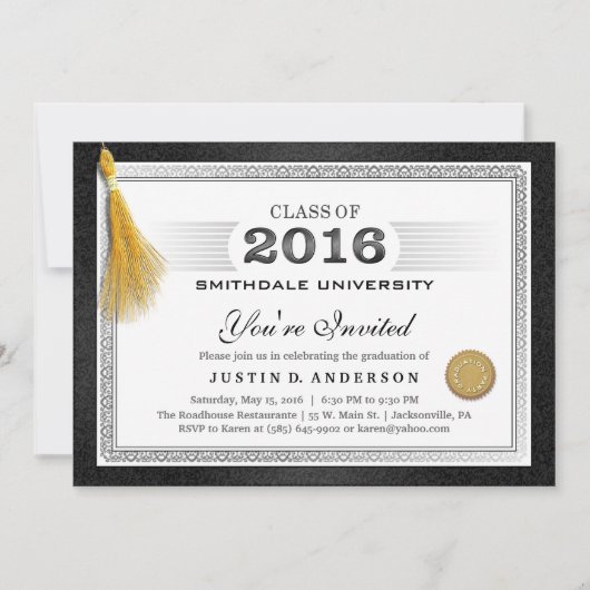 2016 Diploma Abschluss Einladung mit Gold Tassel (Vorderseite)