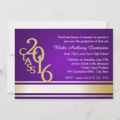 2016 Gold Lila Vielfalt Stripe Graduate Tri Foto Einladung (Rückseite)