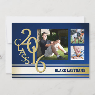 2016 Gold Varsity Stripe Graduate Tri Foto Blue Einladung