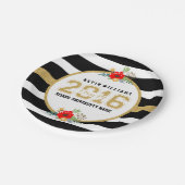 2016 - Goldmedaille, Schwarzweißstreifen und Glitz Pappteller (Schrägansicht)