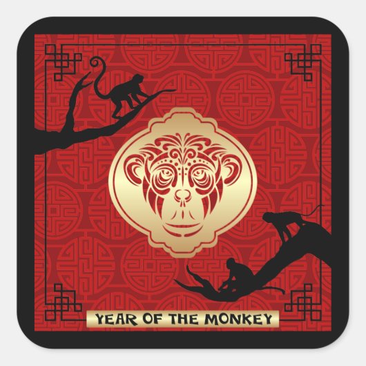 2016 Jahr der Neujahrsmarke des Affen Quadratischer Aufkleber (Vorderseite)