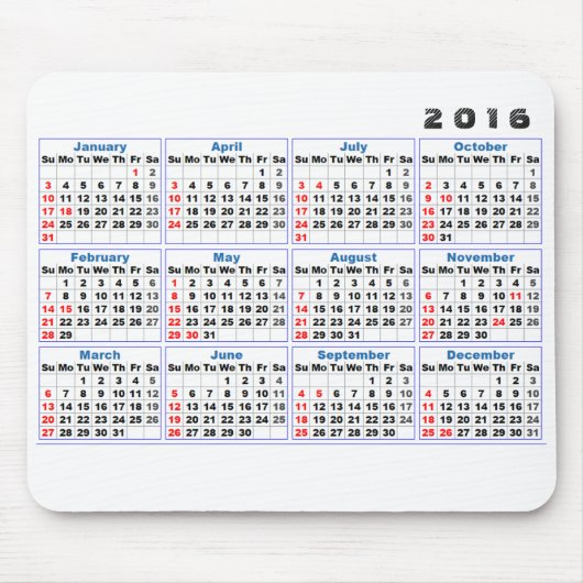 2016 Kalender Mousepad einfacher Türkis (Vorne)