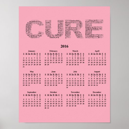 2016 Wall Calendar Breast Cancer Awareness Poster (Vorne)