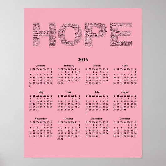 2016 Wall Calendar Breast Cancer Awareness Poster (Vorne)
