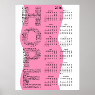 2016 Wall Calendar Breast Cancer Awareness Poster