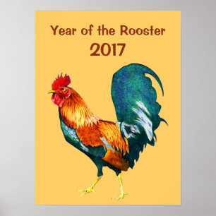 2017 Chinesisches New Year of the Red Rooster Post Poster