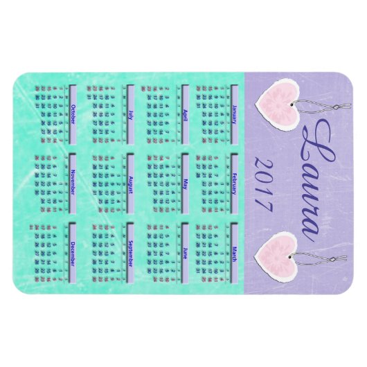 2017 Lila und Aquamariner Minikalender Name Magnet (Horizontal)