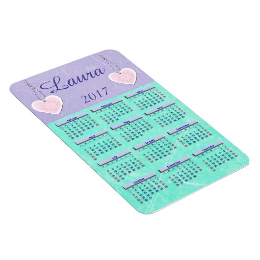 2017 Lila und Aquamariner Minikalender Name Magnet (Rechte Seite)