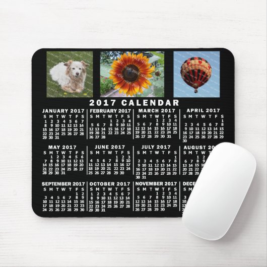 2017 Monatskalender Schwarz Custom 3 Fotos Mousepad (Mit Mouse)