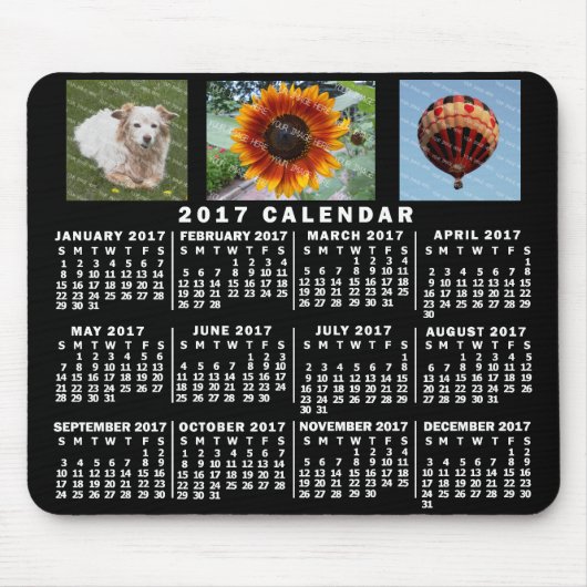 2017 Monatskalender Schwarz Custom 3 Fotos Mousepad (Vorne)