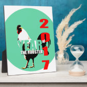 2017 Rooster Year in Green Circle platte Fotoplatte (Seite)