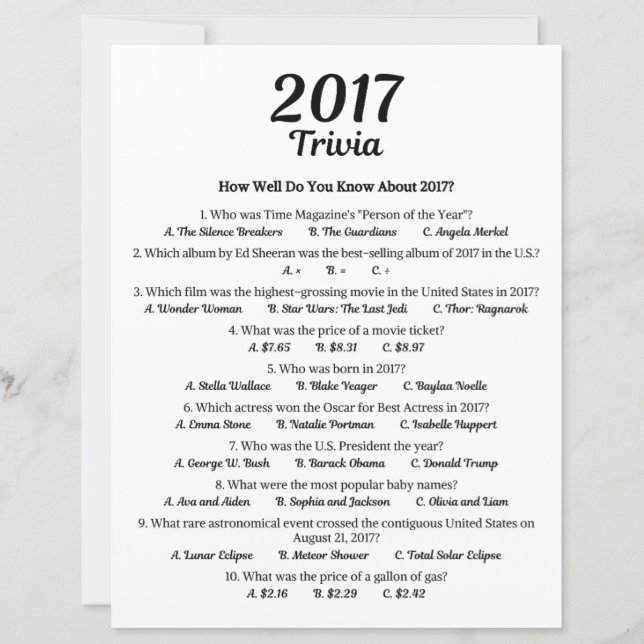 2017 Trivia Spiel | 9. Geburtstagsfeier Spiel (Vorderseite)
