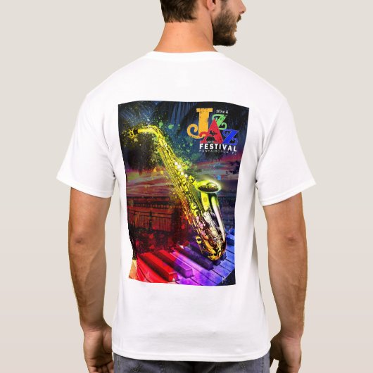 2017 Wein u. Jazz-Plakatentwurf grundlegender T - T-Shirt (Rückseite)