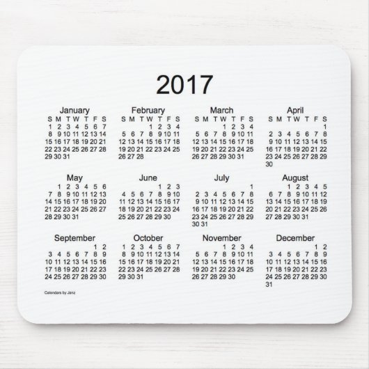 2017 Weiß-Kalender durch Janz Mausunterlage Mousepad (Vorne)