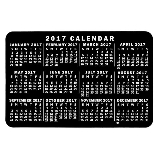 2017 Year Monthly Calendar Classic Black and White Magnet (Horizontal)