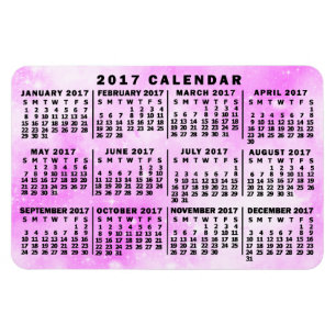 2017 Year Monthly Calendar Pink Watercolor Stars Magnet