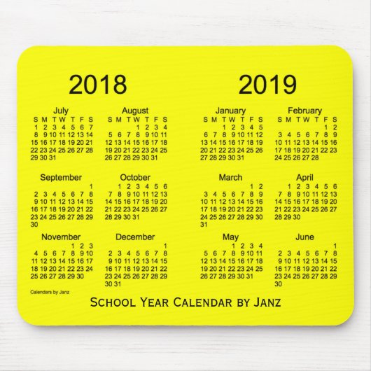 2018-2019 Schuljahr-Gelb-Kalender durch Janz Mousepad (Vorne)
