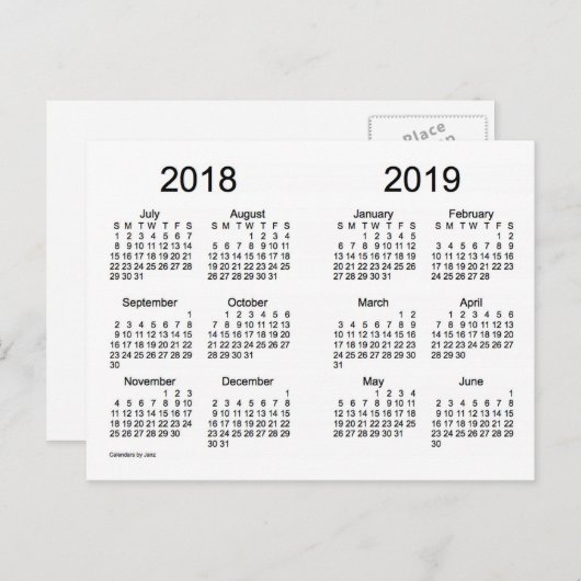 2018-2019 Schuljahr Mini-Kalender von Janz Postkarte (Vorne/Hinten)