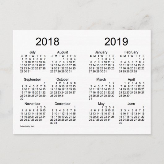 2018-2019 Schuljahr Mini-Kalender von Janz Postkarte (Vorderseite)