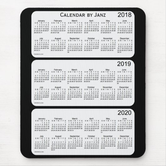 2018-2020 schwarzer Kalender durch Janz Mousepad (Vorne)