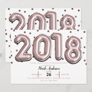 2018 ABITURPARTY Roségoldene Konfettiballons Einladung