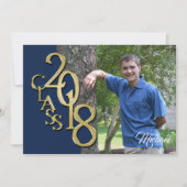 2018 Abschluss Foto Navy Blue and Gold Einladung (Vorderseite)