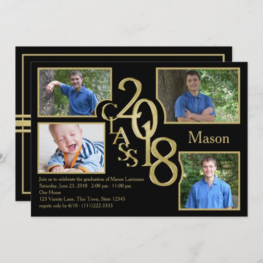 2018 Abschluss-Klasse von Quad Foto Black Einladung (Vorne/Hinten)