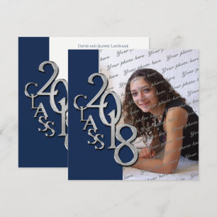 2018 Abschluss Navy Blue and Silver Einladung