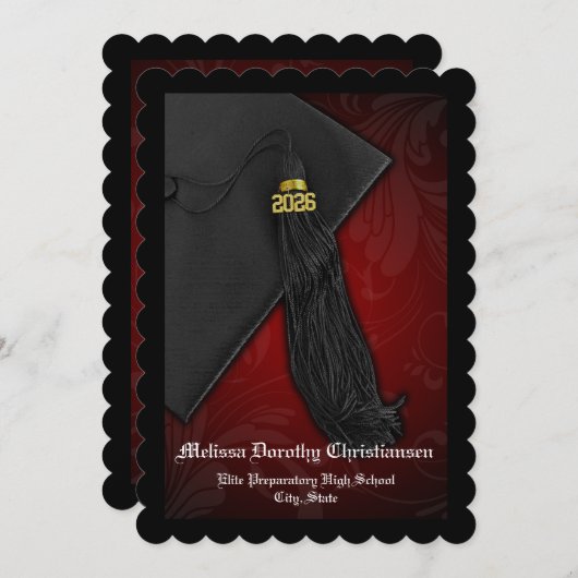 2018 Abschluss Red Tassel Charm Uni Einladung (Vorne/Hinten)