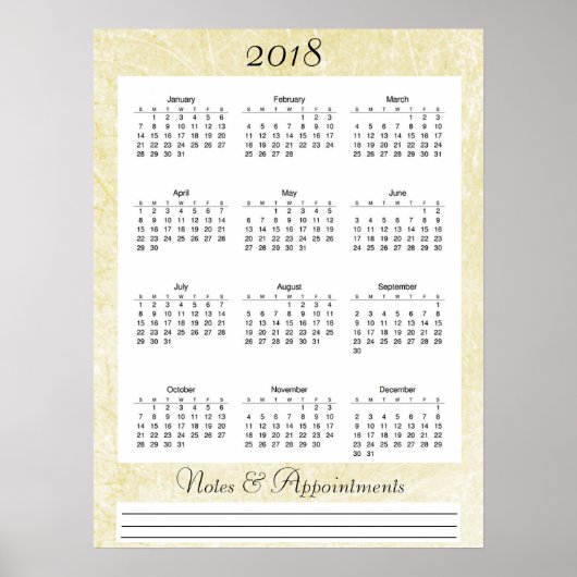 2018 cremefarbener Kalenderposter Poster (Vorne)