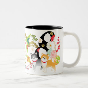 2018 Jahr des Hundes Shiba verfolgt Tasse