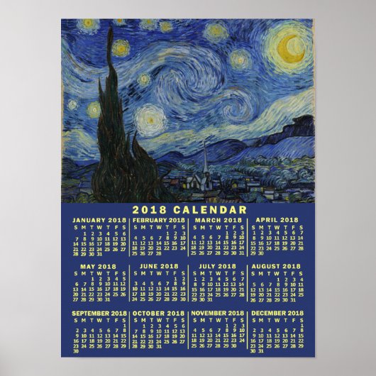 2018 Jahreskalender Sternennacht oder Fügen Sie Ih Poster (Vorne)