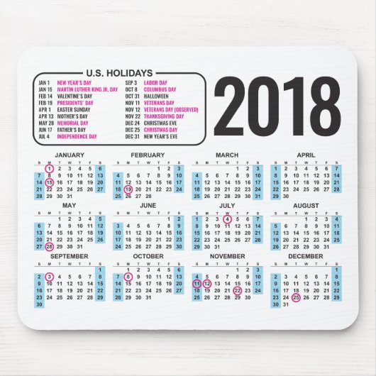2018 Kalender Mousepad mit US-Feiertagen (Vorne)